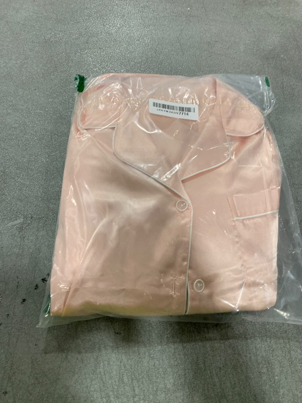 Photo 1 of SAPJON Silk Pajamas for Women Set 4Pcs Ruffled Satin Pajamas Set Button Down Short Sleeve Cami Shorts Sleepwear Pj Set Pink SIZE SMALL 