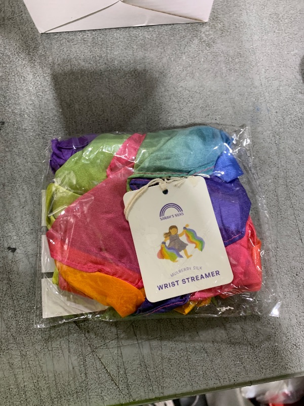 Photo 1 of Sarah's Silks Wrist Streamers | 100% Silk Montessori and Waldorf Toys | Rhythm Ribbons for Dance, Imaginative, and Pretend Play | Includes 2 Pieces - Rainbow