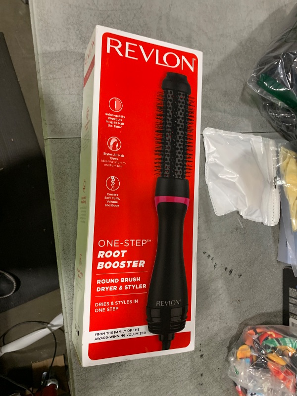 Photo 1 of REVLON One-Step Hair Dryer and Styler - Root Booster Round Brush for Styling, Dryer Brush for Fast and Easy Salon-Quality Blowout, More Shine and Less Frizz (1-1/2 in)