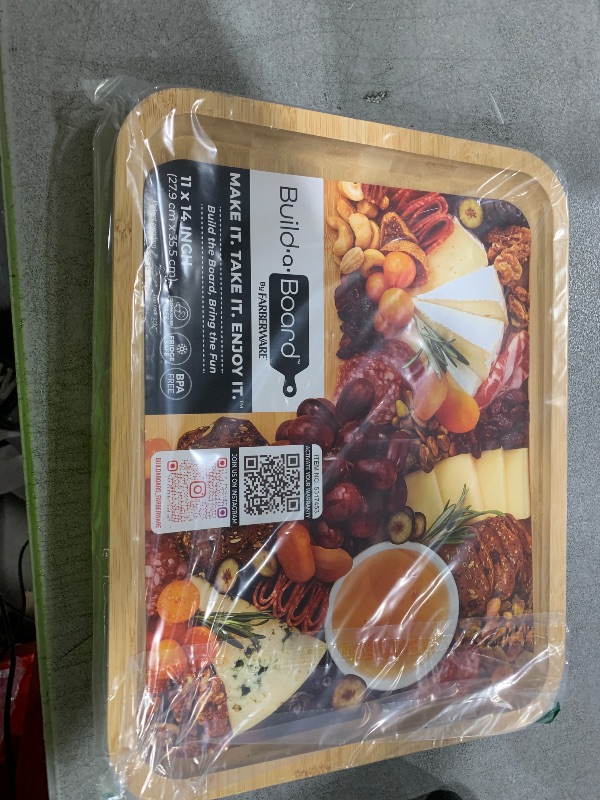 Photo 1 of FAREBERWARE Build-A-Board Bamboo Cutting Board with Single Storage Compartment, Clear Locking Lid, Black Handles, Perfect for Charcuterie & Snacks