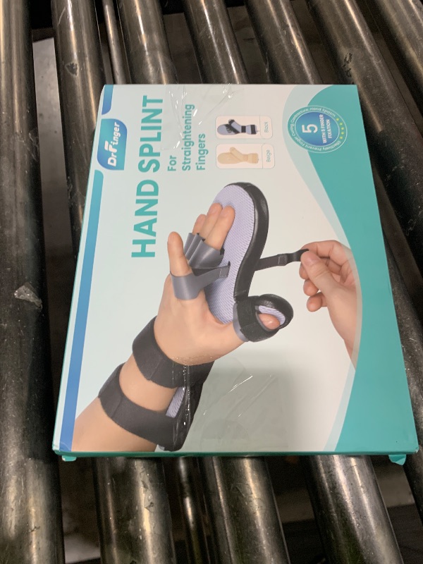 Photo 1 of DrFinger Upgrade Resting Hand Splint Brace for Straightening Fingers with 5 Finger Support, to Keep Fingers Straight - Right (Black)