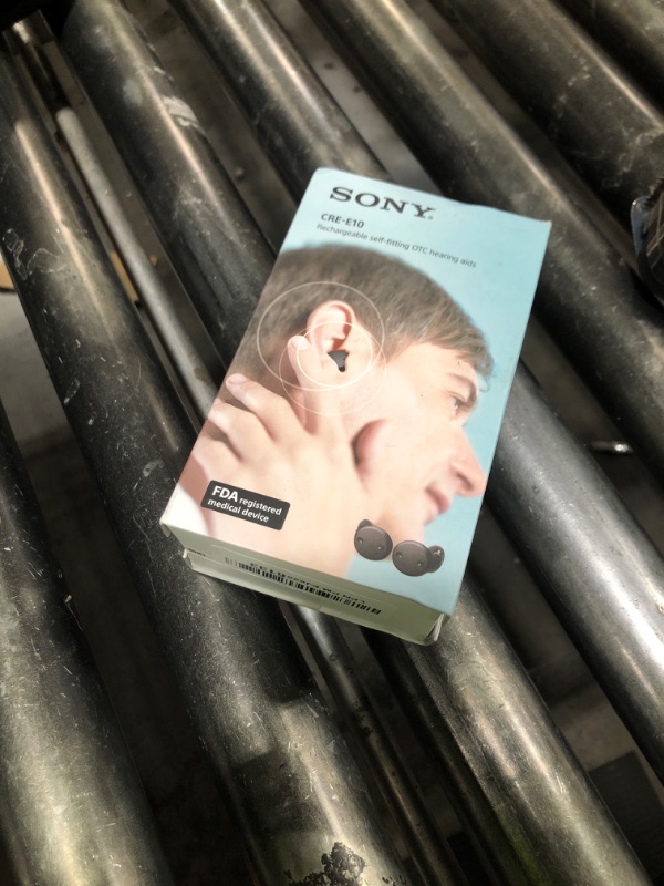 Photo 1 of Sony CRE-E10 Self-Fitting OTC Hearing Aids for Mild to Moderate Hearing Loss, Prescription-Grade Sound Quality, Comfortable Earbud Design, Bluetooth Enabled for iOS, and Rechargeable Battery, Black