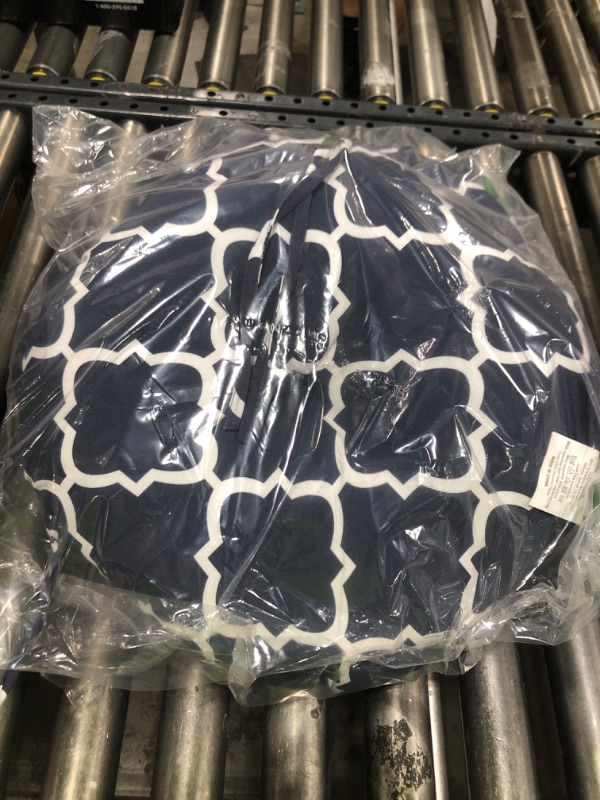 Photo 1 of Magpie Fabrics Outdoor Round Bistro Seat Cushions with Ties, 15"x15"x4" Set of 2, Tufted Waterproof Barstool Chair Pads for Patio Home Garden Office, Geomentry Navy