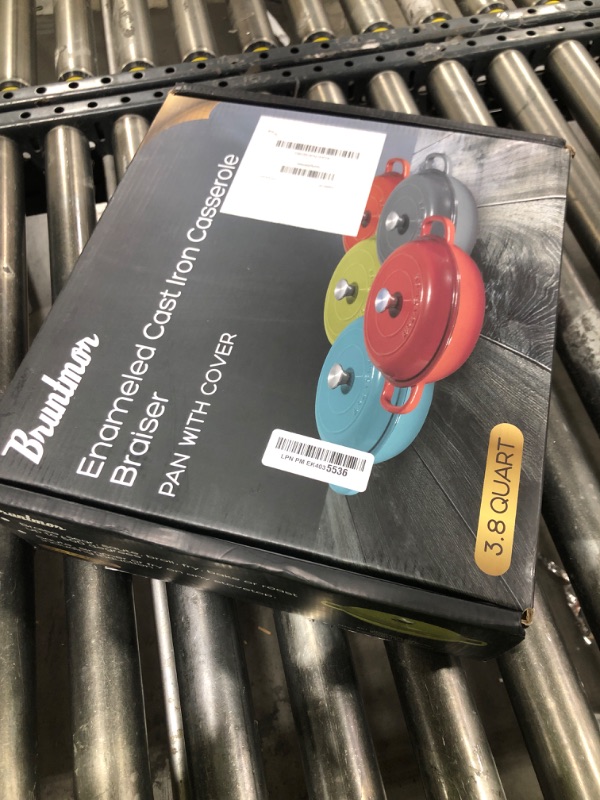 Photo 1 of Bruntmor 3.8 Quart Dutch Oven Pot with Lid - Enameled Cast Iron Paella Pan - Ceramic Coated Cast Iron Braiser Pan for Baking, Braising, Roasting, Slow Cooking, and Stovetop Use - Gradient Red