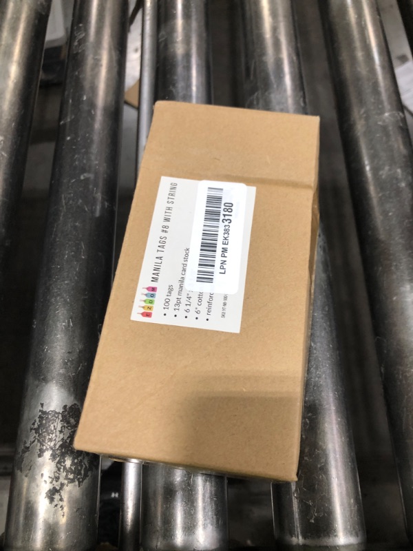 Photo 1 of 100 Large Manila Paper Tags with String Attached - # 8, 6 1/4" x 3 1/8" - Shipping Tags with String for Labeling, Blank Hang Labels with Ties
