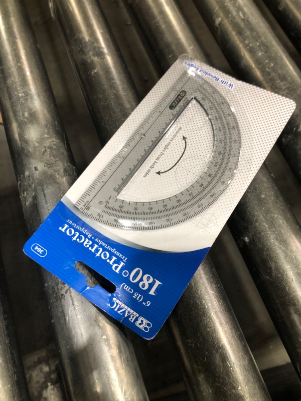 Photo 1 of BAZIC Protractor Semicircular 6 Inch 180 Degrees, Plastic Math Protractors, Geometry Measuring Rulers Set, Clear Ruler for Students, 1-Pack