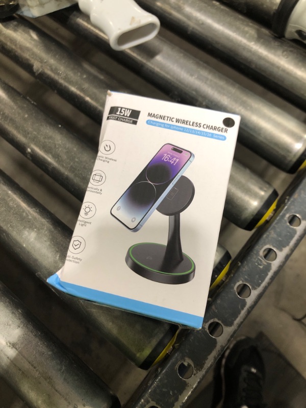 Photo 1 of Magnetic Wireless Charger Stand 15W Fast Mag-Safe Charger for iPhone 16/16 Pro/16 Plus/16 Pro Max/15/14/13/12 Series Magnet Wireless Charging Station/Pad with Sleep-Friendly Light for AirPods