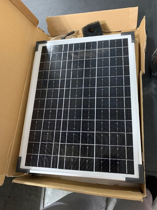 Photo 1 of Pump is missing.---------------POPOSOAP Solar Water Pump Fountain,20W Solar Fountain Pump 320GPH Solar Powered Water Pump with Adjustable Flow, PVC Tubing and 16.4ft Cord Length for Ponds, Garden, Waterfall, Fish Pond