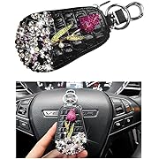 Photo 1 of  Mandark Bling Car Key Case, Genuine Leather Crystal Rhinestone Vehicle Key Fob Protector, Automotive Smart Keychain Holder for Remote Key Fob, Universal Keyring Zipper Bag Accessories (Black)
