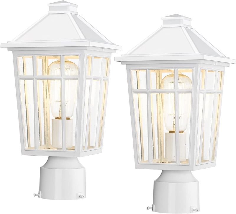 Photo 1 of Darkaway Outdoor Post Lights Lamp Post Light Fixture, Waterproof Aluminum Housing with Glass, Fence Post Deck Lighting for Garden, Patio, Pathway (2 Pack, White)
