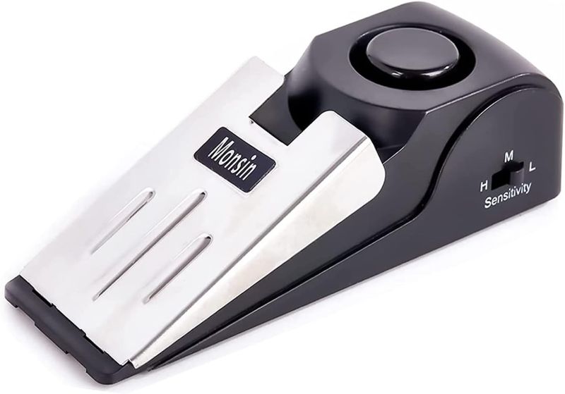 Photo 1 of Door Stop Alarm, Door Stopper with 120DB Security Alarm, Floor Wedge Doorstop for Travel Apartment Home House (Pack of 1)