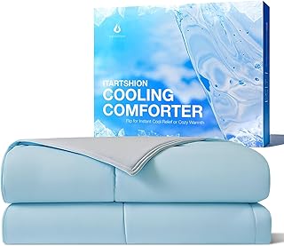 Photo 1 of  Cooling Comforter,Queen Size, Qmax?0.45,Blanket for Hot Sleepers,Safe for Babies,All Season Bedding to Keep Cool for Night Sweats,Double-Sided, Breathable Blanket,(Gray & Light Blue)