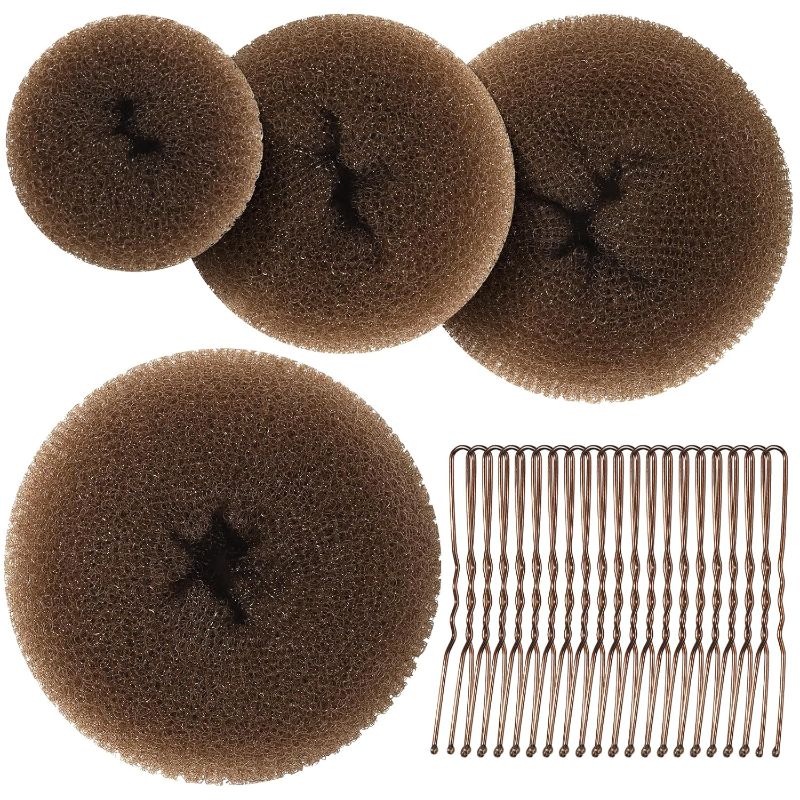 Photo 1 of Teenitor Hair Bun Maker for Kids Girls - Hair Donuts, Ballet Bun in 4 Sizes, Light Brown