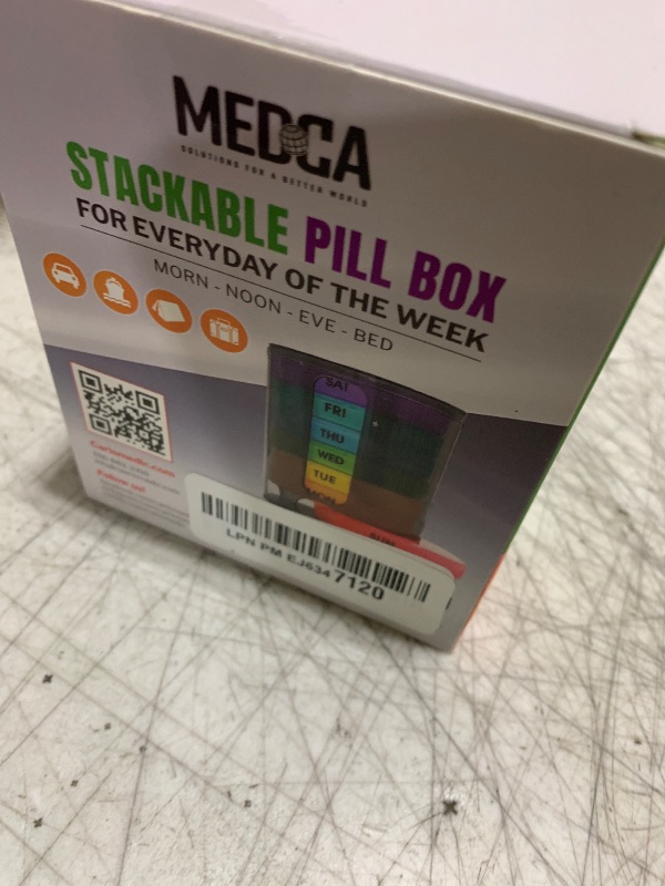 Photo 1 of MEDca Weekly Pill Organizer, 1 Dispenser, 7 Stackable Multi-Color Compartments Four Times-a-Day - Morning, Noon, Evening, and Bedtime, Black