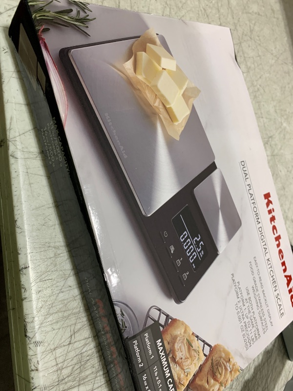 Photo 1 of KitchenAid KQ909 Dual Platform Digital Kitchen and Food Scale, 11 pound capacity and Precision 16oz capacity, Black with Stainless Steel
