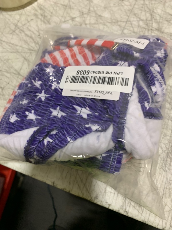 Photo 1 of YIMISAN Women's Two Piece Bandeau Swimsuit Ribbed Strapless Tube Bikini Top with Mid Waist Cheeky Bottom Bathing Suit American Flag L
