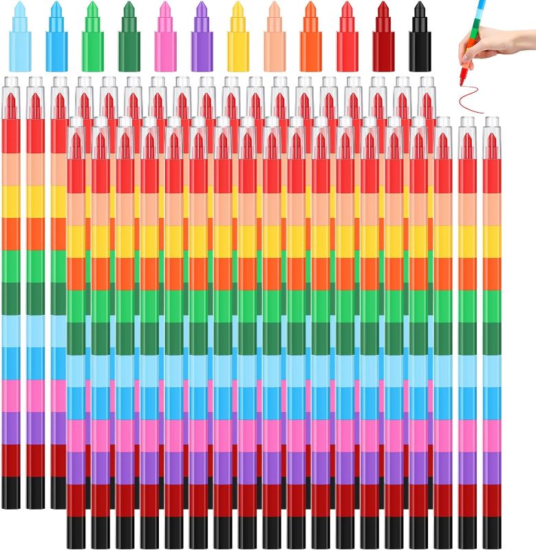 Photo 1 of 20 Pieces Stackable Crayons Stacking Buildable Crayons 12 Colors Colorful Stackable Pencils Party Favors DIY Rainbow Pencil for School Office Birthday Party
