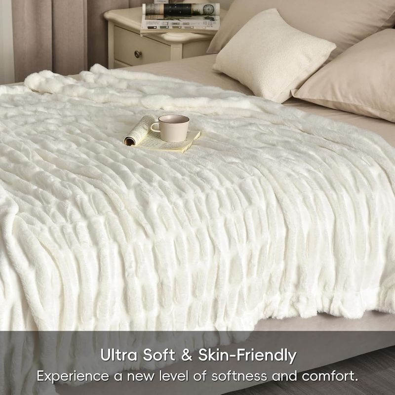 Photo 1 of PHF Fluffy Ruched Faux Fur Throw Blanket for Couch,Cozy Plush Soft Luxury Warm for Fall Winter