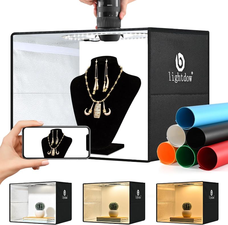 Photo 1 of Lightdow 16"x12"x12" Photo Studio Light Box Photography with 120 LEDs (CRI>95), 6 Backdrops - Portable/Dimmable/Versatile Folding Shooting Tents for Toys/Jewelry/Watches/Cosmetics Photography