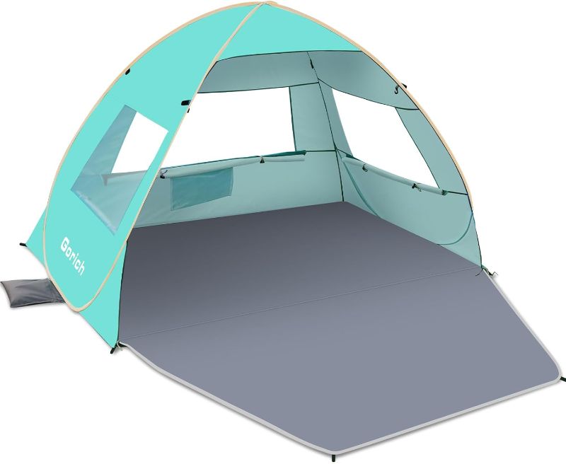 Photo 1 of Gorich Easy Pop Up Beach Tent for 3-4 Person, UPF 50+ UV Protection Beach Umbrella Sun Shelter, Portable Lightweight Shade with Easy Foldable & Instant Setup