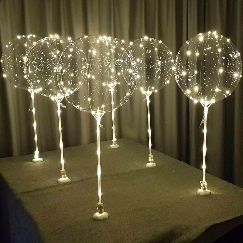 Photo 1 of Lightsfever warm white 6pc LED Light up Balloon with sticks, stands and batteries, Table top centerpieces for party, Thanks giving, no helium required DIY Kit (warm white)