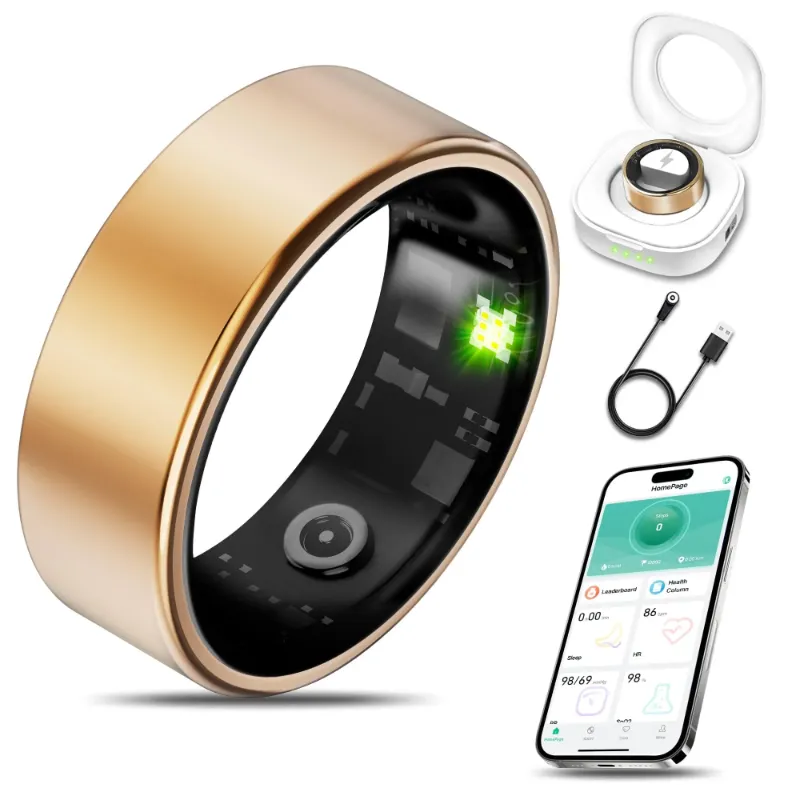 Photo 1 of  Smart Fitness Ring Tracker for Women Men with Charging Case, IP68 Waterproof for iPhone and Android, No Subscription Fee, Gold 8