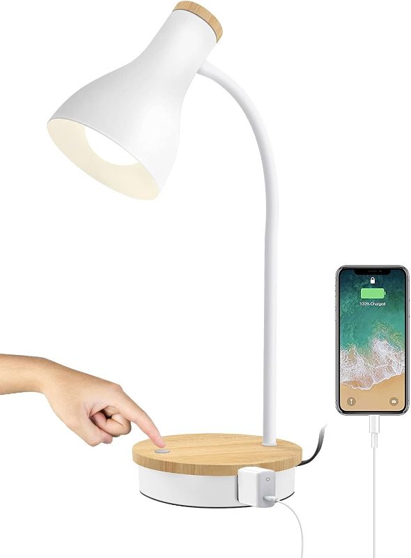 Photo 1 of Metal Desk Lamp With Wireless Charging, Touch Reading Light, 3 Way Dimmable for Bedroom, Study Room and Office - USB Charging Ports (Touch-White)