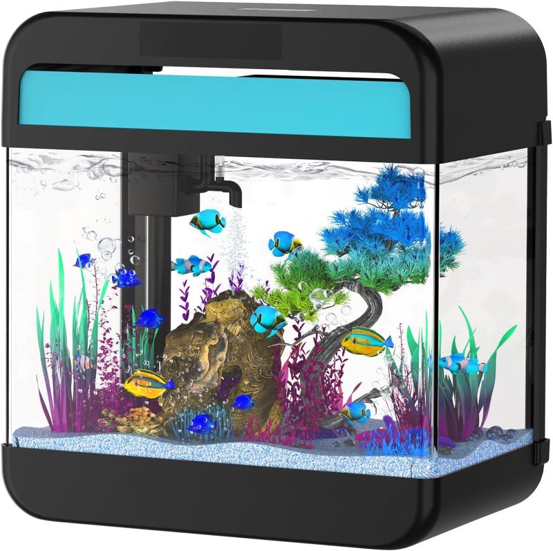 Photo 1 of Fish Tank Aquarium 2.2 Gallon with Adjustable 3 Colors Lighting 3 in 1 Pump with Filteration, Oxygenation, Water Circulation Triple Function, HD Float Glass, Leak-Proof Thickened Base