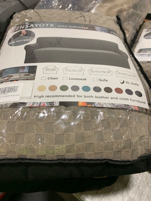 Photo 1 of ZNSAYOTX 1 Piece Jacquard Couch Covers for 3 Cushion Couch High Stretch Sofa Cover for Pets Dogs Anti Slip Extra Large Sofa Slipcovers Furniture Protector (XL Sofa, Khaki)
