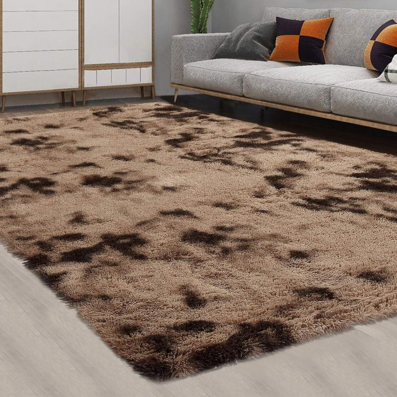 Photo 1 of CAROMIO Fluffy Area Rugs 10x13 Extra Large Shag Rug for Living Room Non-Slip Non-Shedding Plush and Thick Tie Dye Accent Rug Carpet for Bedroom, Faux Fur Fuzzy Shaggy Rugs for Kids Dorm, Coffee