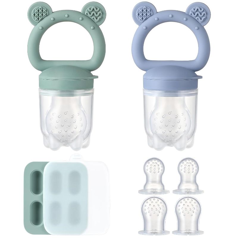 Photo 1 of 2 Pack Silicone Baby Fruit Feeder with Mini Freezer Tray, Baby Teethers, Breastmilk Popsicle Molds for Baby Teething Relief, Fresh Food Feeder for Safe Infant Self Feeding, Extra Food