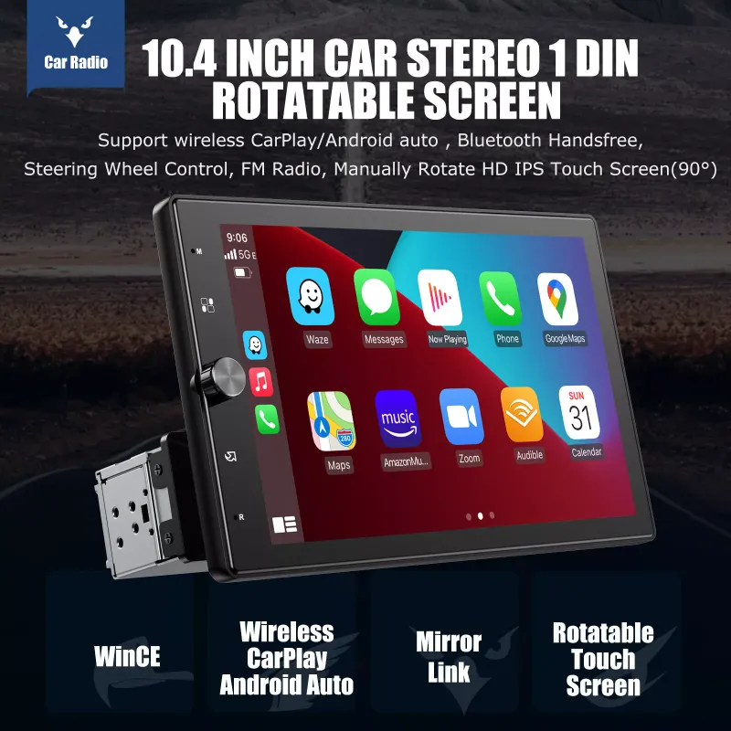 Photo 1 of 10.4" Single DIN Car Stereo Rotatable Touch Screen USB AUX TF FM