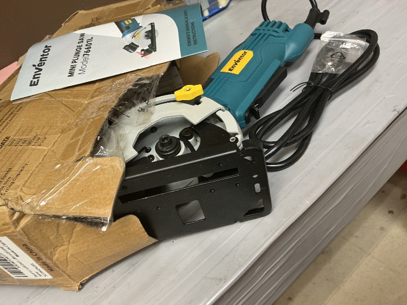 Photo 1 of Enventor Mini Circular Saw, 4.8A Electric Circular Saws Corded with Laser Guide, 4000RPM, 3 Saw Blades 3-3/8" Max Cutting Depth 1-1/16", Compact, Power for Wood, Soft Metal, Tile, Plastic