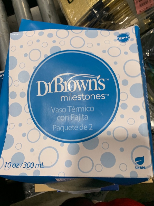 Photo 1 of Dr. Brown's Milestones Insulated Sippy Cup with Straw and Handles, Spill-Proof Tumbler with Lid, 2-Pack, Blue, 10 oz/300 mL, BPA Free, 12m+