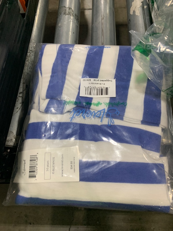Photo 1 of Leveret Boys Girls Kids Striped Two Piece Cotton Pajamas Blue & White Size 14 Years