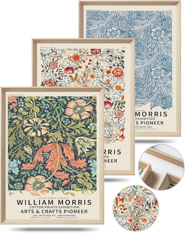 Photo 1 of UPWOIGH Framed Wall Art, William Morris Wood Canvas Wall Art,16x12in Cotton Pattern Vintage Poster Wall Decor Aesthetic for Living Room Bedroom, Morris Art-framed-41, 16x12in