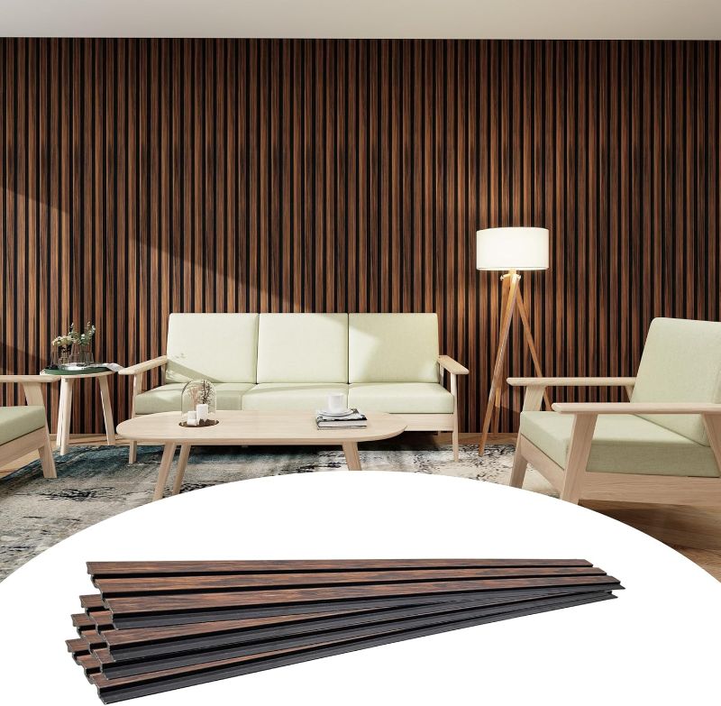 Photo 1 of 3D Textured Wall Panels 16 Pack - Waterproof PS Slat Boards for Accent Walls, Faux Wood Paneling (43.3"x4.7") Easy Adhesive Installation, Classic Walnut