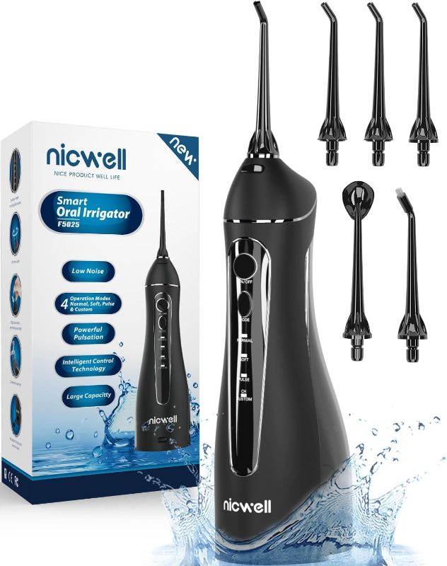 Photo 1 of Nicwell Water Dental Flosser Teeth Pick - Cordless Portable 4 Modes Rechargeable Flossers Oral Irrigator IPX7 Waterproof Travel Gum Floss Cleaner Deep Cleaning Flossing Picks for Home Daily Shower