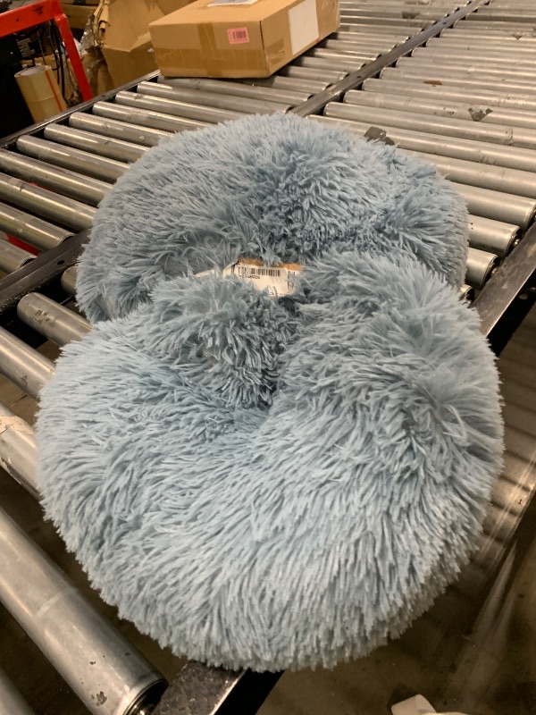 Photo 1 of PetAmi Calming Dog Bed for Small Medium Dog Cat, Round Donut Washable, Fluffy Faux Fur Plush Cuddler Pet Kitten Cushion, Anti-Slip, Fits up to 25 lbs, 23 inch, Dusty Blue