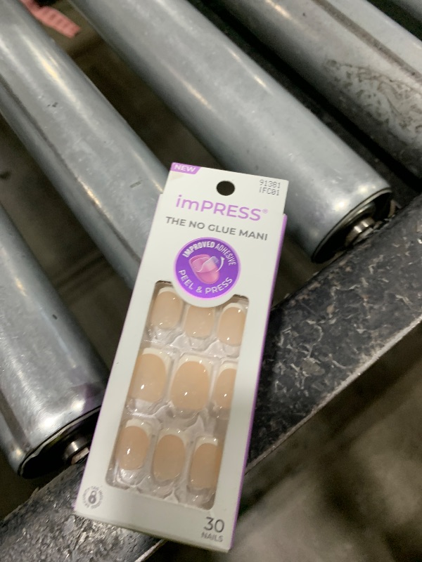 Photo 1 of KISS imPRESS No Glue Mani Press On Nails, Classic, 'Model', Light Neutral + White Tip French, Short Size, Squoval Shape, Includes 30 Nails, Prep Pad, Instructions Sheet, 1 Manicure Stick, 1 Mini File