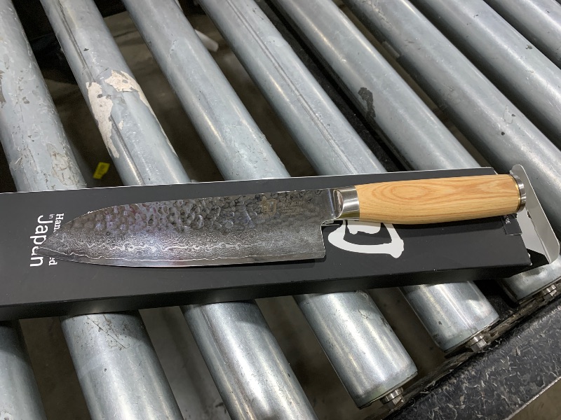 Photo 1 of Shun Premier Blonde 7" Santoku Knife, Handcrafted and Hand-Sharpened Japanese All Purpose Knife, VG-MAX Core with Damascus Stainless Steel Cladding, Pakkawood Handle, Versatile Japanese Cutting Tool