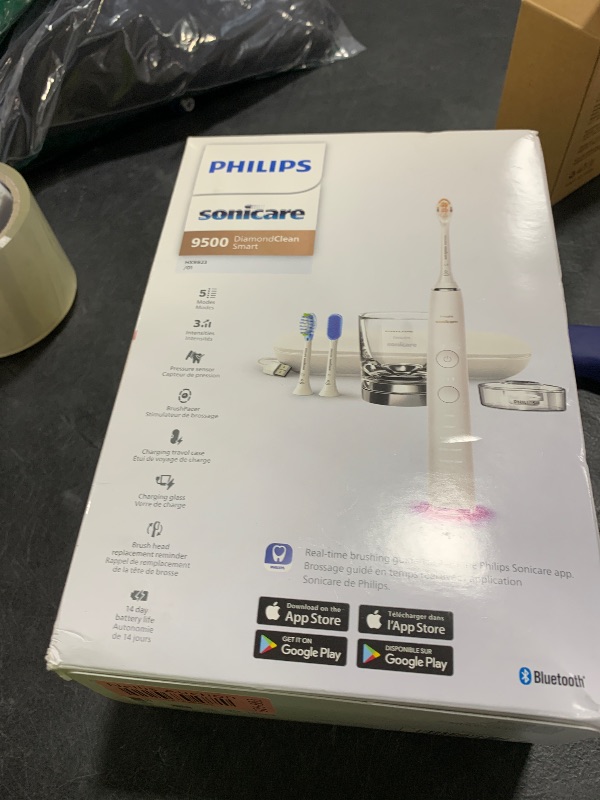 Photo 1 of Philips Sonicare DiamondClean Smart 9500 Electric Toothbrush, Sonic Toothbrush with App, Pressure Sensor, Brush Head Detection, 5 Brushing Modes and 3 Intensity Levels, White, Model HX9923/01