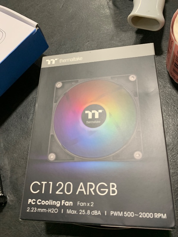 Photo 1 of Thermaltake CT120 ARGB Sync PC Cooling Fan (2-Fan Pack), 5V Motherboard Sync, 16.8 Million Colors 9 Addressable LEDs, 120 mm Hydraulic Bearing Case/Radiator Fan, CL-F149-PL12SW-A