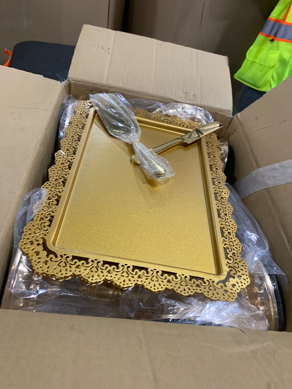 Photo 1 of 12 Pieces Gold Cake Stand Set, Vintage Cake Display Stand with Crystal Edge and Cupcake Display Tray, Dessert Table Display Set for Wedding Party Baby Shower Anniversary Celebration