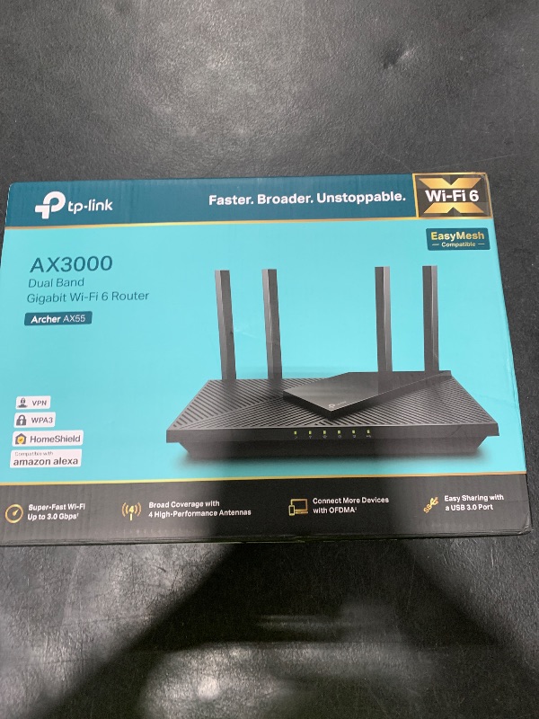 Photo 1 of TP-Link Dual-Band AX3000 Wi-Fi 6 Router Archer AX55 | Wireless Gigabit Internet Router for Home | EasyMesh Compatible | VPN Clients & Server | HomeShield, OFDMA, MU-MIMO | USB 3.0 | Secure by Design