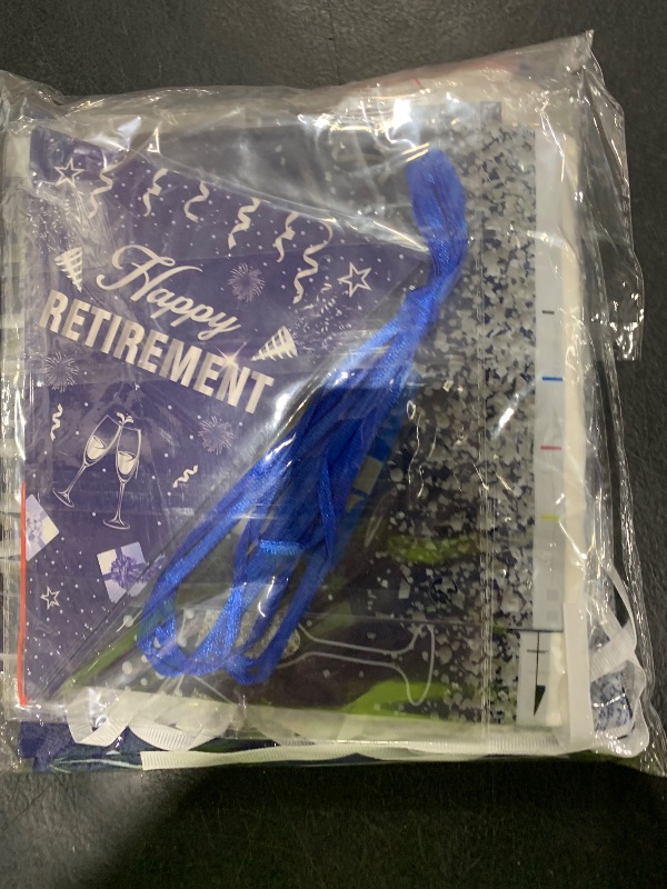 Photo 1 of RUMIA 35pcs Blue Retirement Party Decorations: Blue Silver Happy Retirement Banner Backdrop Balloons Tablecloth Porch Sign Door Banner for Men Women