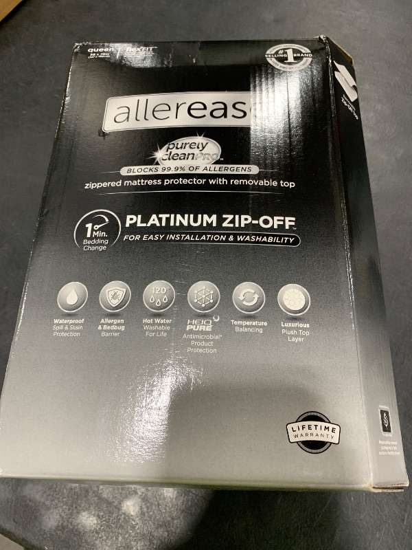 Photo 1 of AllerEase Platinum Zip-Off Top Waterproof Mattress Protector Queen Size 360 Degree Zipper Allergen Barrier Temperature Balancing Luxurious Plush Top Separately Machine Washable Mattress Cover (White)