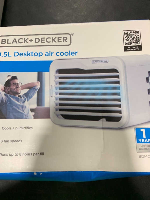Photo 1 of BLACK+DECKER Desktop Air Cooler, Personal Portable Fan with 3-Speeds, Evaporative Air Cooler with 0.5L Water Tank, Air Cooler Fan for Desk, Home, Office, Bedroom, and more, BDMC10, White/Gray