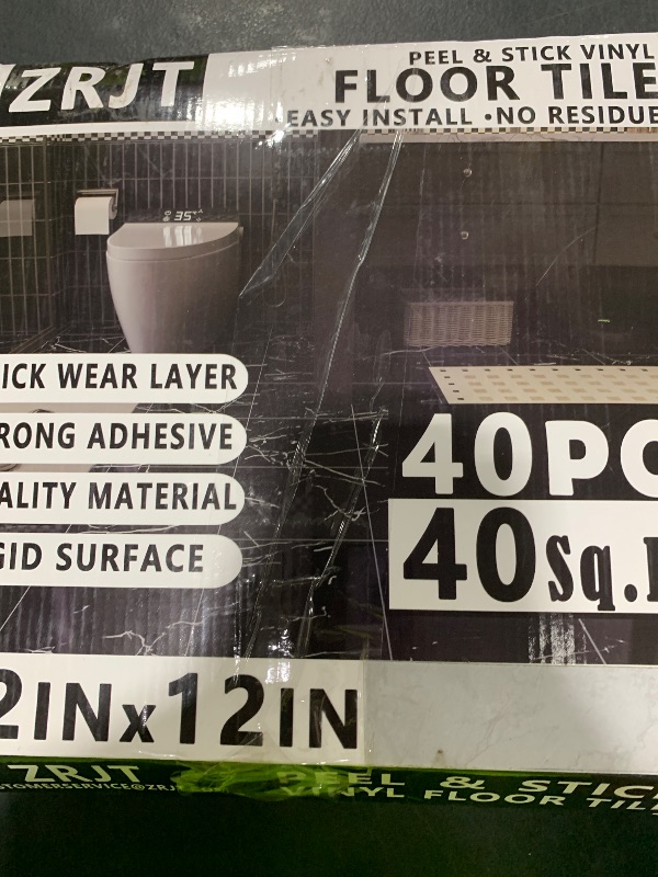 Photo 1 of 40-Pack Peel and Stick Floor Tiles Vinyl Floor 12 x 12 inch Self Adhesive Waterproof Flooring Planks DIY for Bathroom, Kitchen, Living Room, RV, Cover 40 Sq. Ft, Light Grey Marble