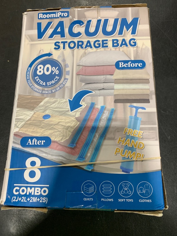Photo 1 of RoomiPro Space Saver Vacuum Storage Bags, 8 Combo (2Jumbo/2Large/2Medium/2Small) Sealer Bags with Pump, Clothing, Comforters, Blanket Storage, Bedding